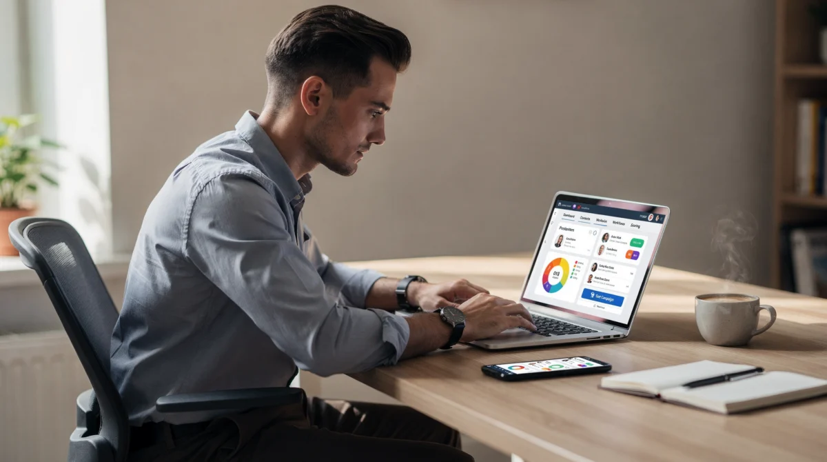 Outil de prospection freelance en action sur ordinateur portable